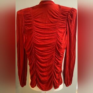 Gently Used High-Neck Fitted Shirts Long Sleeves Casual Blouse for Women Red S